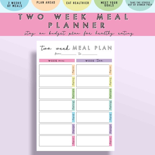 2week-weekly Meal Planner Printable Weekly Menu Planner - Etsy