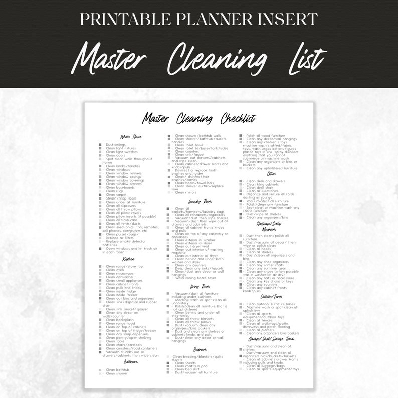 Master Cleaning Checklist A5 and Letter Size Cleaning Checklist Printable, Home Cleaning Schedule, Weekly Cleaning, Cleaning Planner image 1