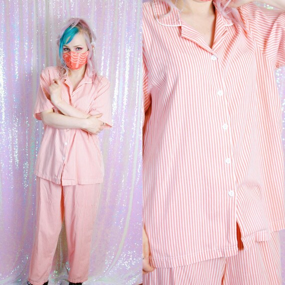 90s Silk Pajama Top Pale pink Blouse L