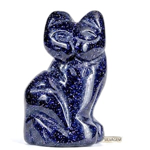 Blau Goldstone Katze Geist Tier Totem Feline Figur 9158
