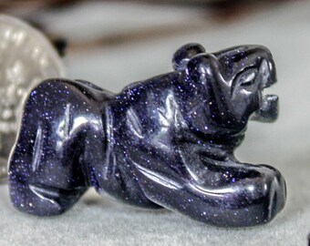 Blue Goldstone Tiger Totem Spirit Animal Big Cat Fetish Stone Figurine 7228