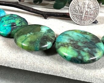 Green Blue Chrysocolla Gemstone Coin 18 mm Round Beads 16" Strand 6827