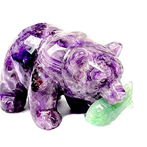 Amethyst Bear with Aventurine Fish Stone Figurine 6565