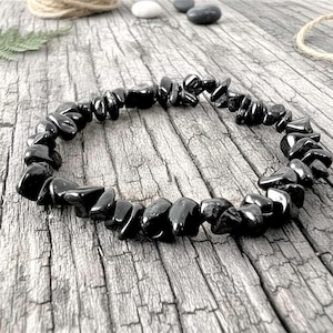 Black Obsidian Chip Bead Stretch Bracelet | Volcanic Crystal, Protection Jewelry
