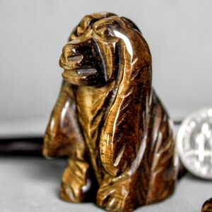 Dog Cocker Spaniel Totem Tiger&#39;s Eye Gemstone Spirit Animal Fetish Stone Figurine 7893