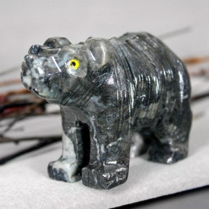 Gray Bear Spirit Animal Totem Rhyolite Fetish Soapstone Figurine 7463