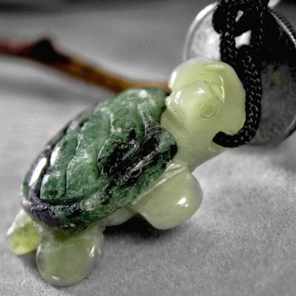 Kambala Jasper Jade Turtle Stone Figurine 28" Blk Cord Necklace 6851