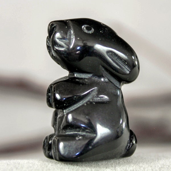 Black Obsidian Bunny Rabbit Stone Totem Figurine Spirit Animal 8781