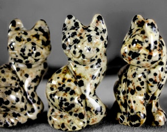 Chunky Cat Feline Totem Dalmatiner Jaspis Spirit Tier Fetisch Stein Figur 8778