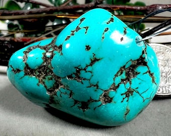 Natural Sea Green Blue 38mm Turquoise Nugget Focal Point Bead Drilled Specimen 6823