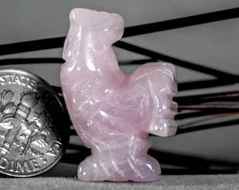 Miniature Pink Rose Quartz  Rooster Totem Spirit Animal Fetish Stone Figurine 8661