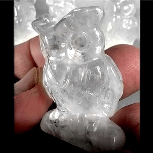Crystal Quartz Owl Totem Stone Carved Figurine 7293