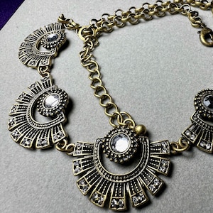 Vintage Mint 20&quot; Faceted Crystal Inlay Gold Tone Chain Link Necklace 6944