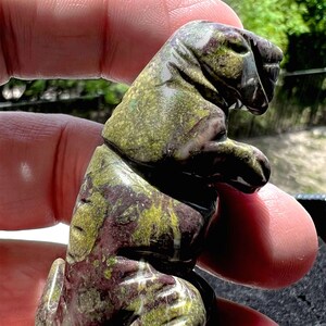 Figura de tiranosaurio rex de zoisita rubí • Tótem de piedras preciosas acabado a mano • Tallado en piedra 7176