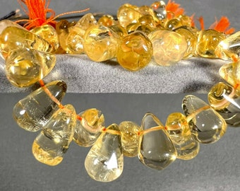 Natural Citrine 12mm - 7mm Teardrop Merchants Prosperity Gemstone Rock Crystal Beads 14" Strand 6805