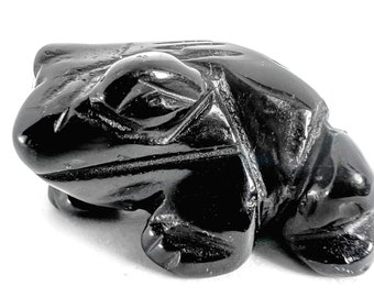 Noir Obsidienne Grenouille Crapaud Totem Esprit Animal Fétichiste Figurine Pierre Volcanique 7996