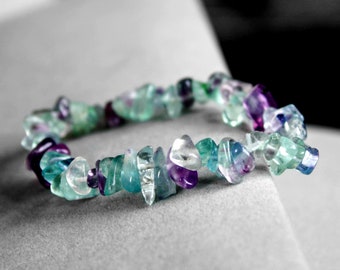 Gift Box Freeform Chips Stone Beads Handmade Jewelry Beaded Stretch Bracelet 7" 