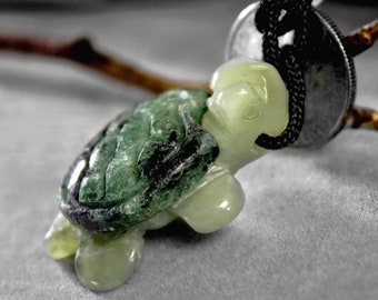 Kambala Jasper Jade Turtle Stone Figurine 28" Blk Cord Necklace 6851