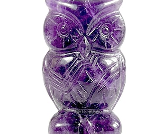 Amethyst Owl Stone Figurine • Hand‑Finished • 7472