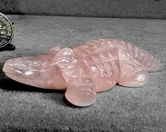 Rose Quartz Alligator Crocodile Totem Stone Figurine Hand Carved 6873