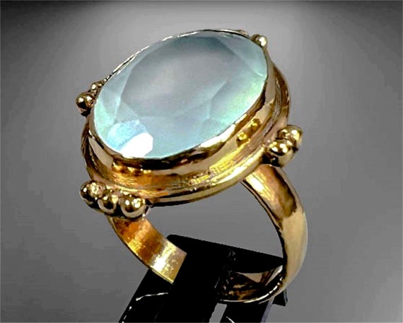 Vintage Aquamarine 14k Gold Size 9 1/4 Sterling R… - image 1