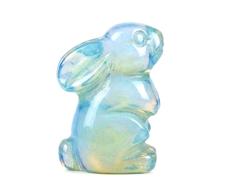 Opalite Bunny Rabbit Figurine – Carved Stone Animal Totem • Pocket Crystal Bunny • SKU 8775