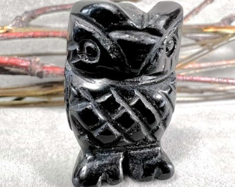 Black Obsidian Owl Volcanic Rock Hand Carved Stone Figurine 6952