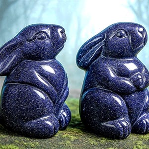 Healing Blue Goldstone Rabbit Carved Crystal Bunny Totem Anxiety Relief Stone Figurine 8670