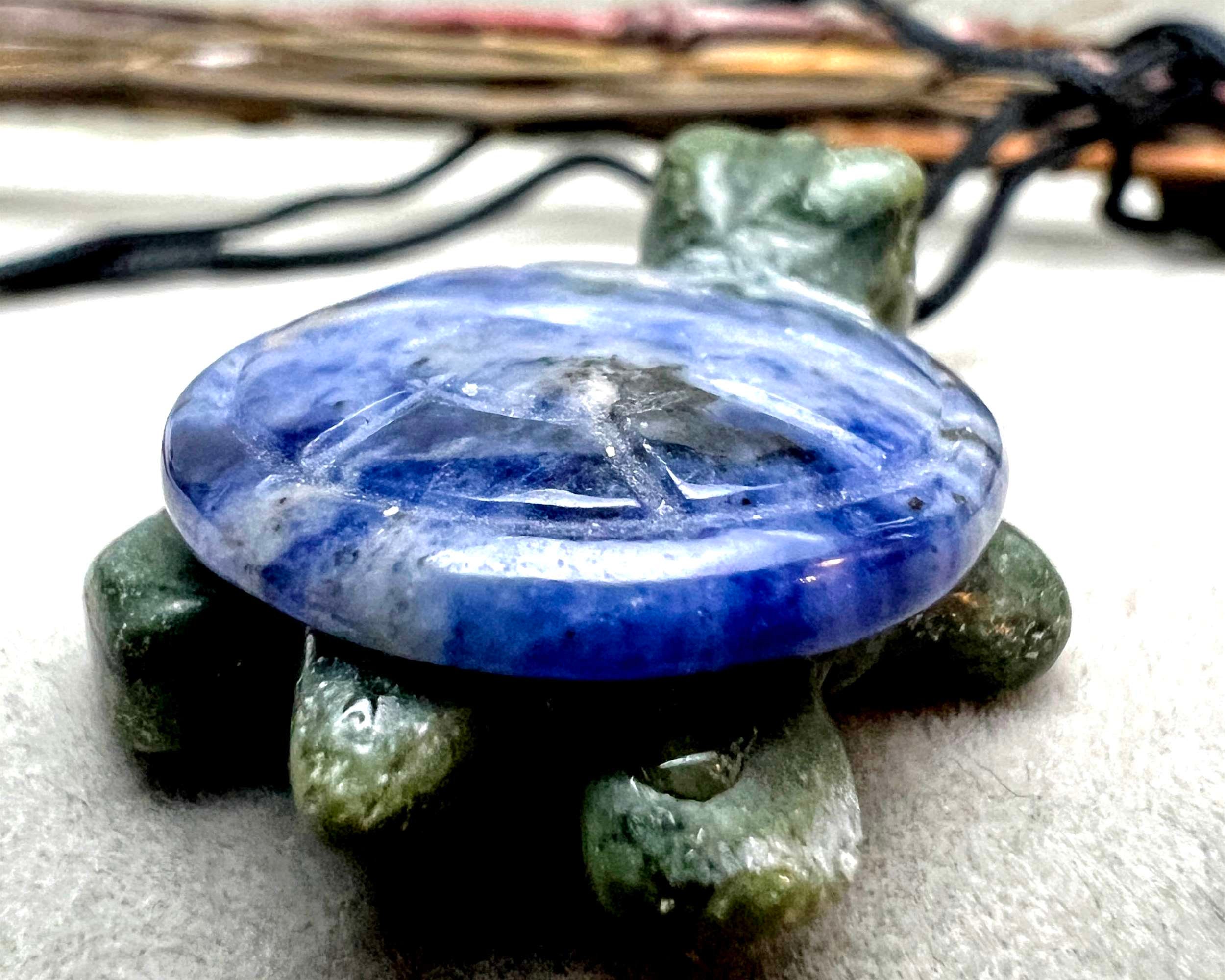 Hand Carved Turtle Sodalite Jade Stone Totem Figurine Black
