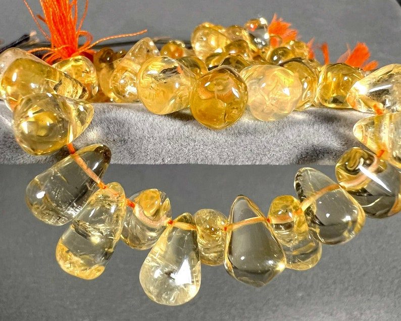 Natural Citrine 12mm 7mm Teardrop Merchants Prosperity Gemstone Rock Crystal Beads 14 Strand 6805 image 1