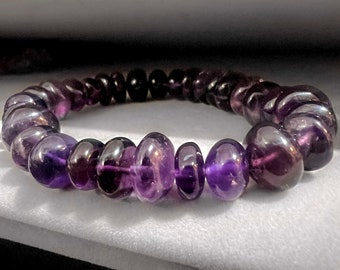 Amethyst Gemstone 8 - 10mm Rondelle Bead Stretch Bracelet 6867