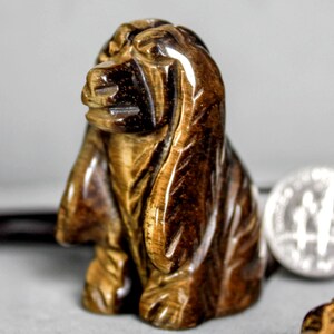 Jumbo Dog Cocker Spaniel Totem Tiger&#39;s Eye Gemstone Spirit Animal Fetish Stone Figurine 7837