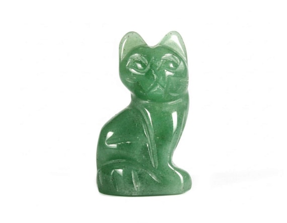 Green Aventurine Cat Figurine • Hand‑Finished • Carved Stone Art • 9156