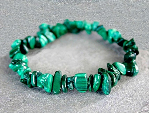 Malachite Gemstone Chip Crystal Bead Stretch Bracelet