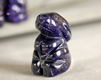Blue Goldstone Rabbit Carving • Hand‑Finished Crystal Bunny Figurine • Spirit Animal Totem • SKU 8670