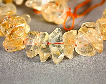 Raw Natural Citrine Gemstone Nugget Chunk Crystal Beads 16" Strand 899