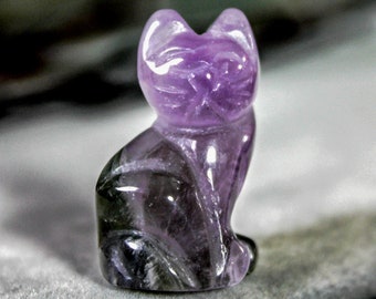 Hand geschnitzte Amethyst Edelstein Katze Feline Tiergeist Totem Fetisch Figur 9212