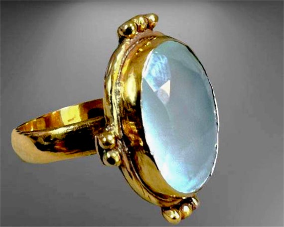 Vintage Aquamarine 14k Gold Size 9 1/4 Sterling R… - image 2