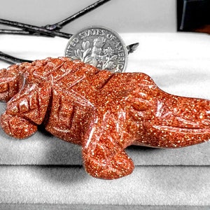 Goldstone Alligator Crocodile Totem Stone Figurine Hand Carved 6872