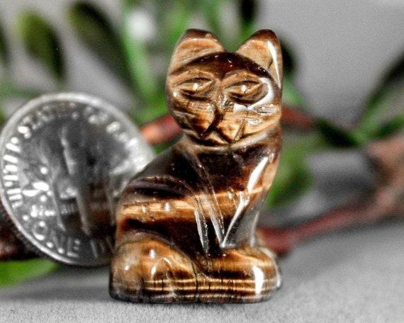 Mini Natural Stone Crystal Kitten Cat Animal Charms Tiger Eye