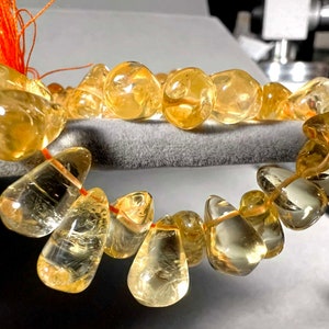 Natural Citrine 12mm 7mm Teardrop Merchants Prosperity Gemstone Rock Crystal Beads 14 Strand 6805 image 3