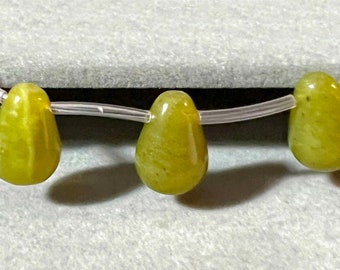 Brazilian Jade Puffy Teardrop 14 x 8mm Bead 16" Strand 6863