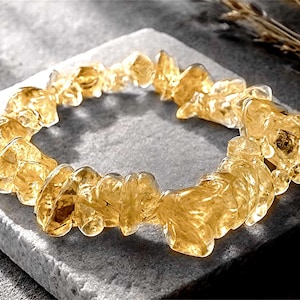 Citrine Freeform Chip Stretch Bracelet – Natural Freeform Chips – 6–10mm