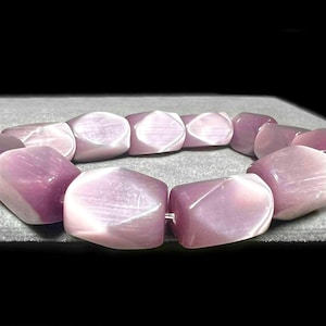 Lavender Cat&#39;s Eye Stretch Bracelet: Faceted Rectangular Bead Accessory 6997