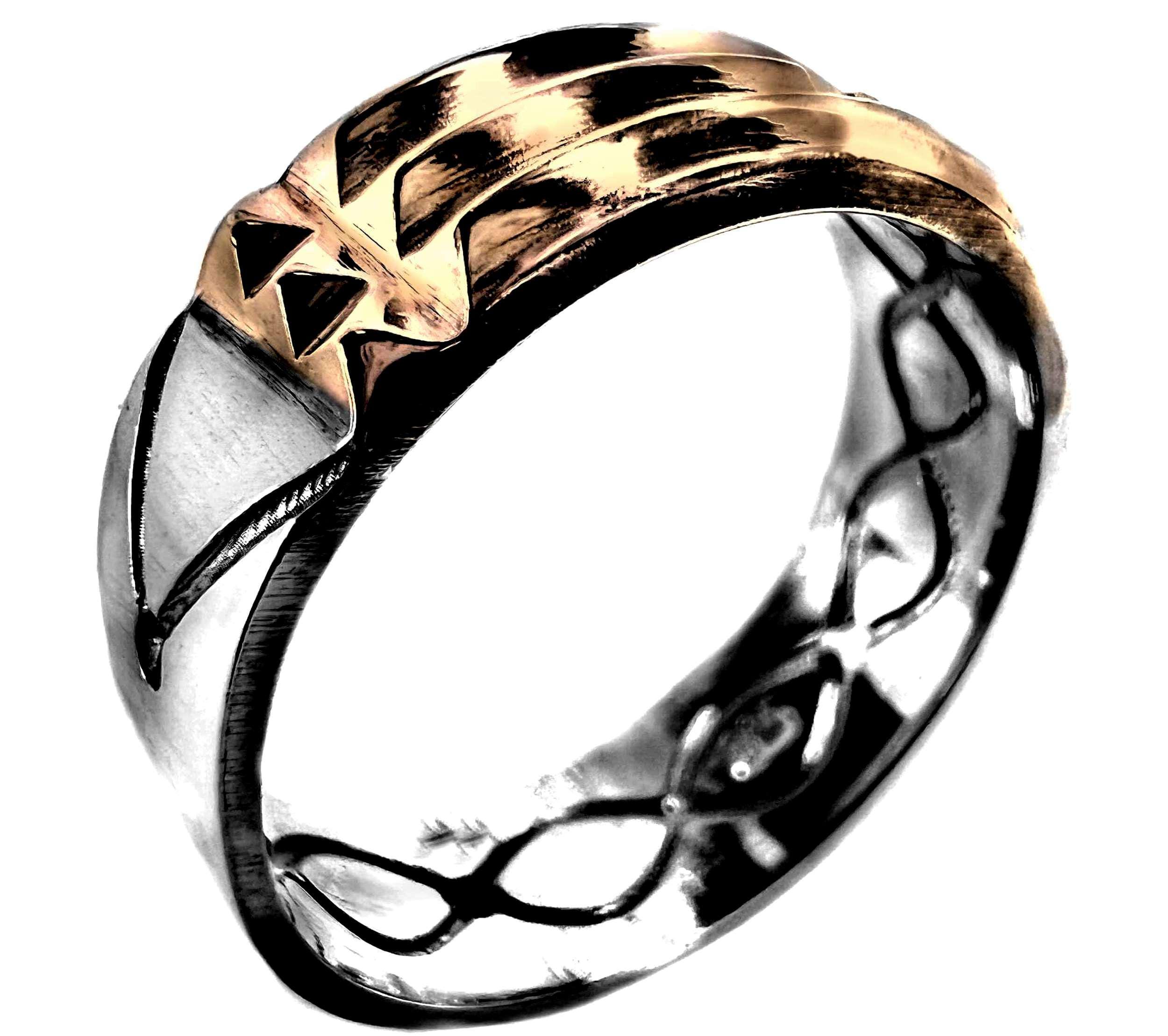 Anello Di Atlantide - Argento Placcato Oro, Taglia Uomo, Con Simboli Geometrici