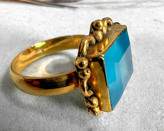 Faceted London Blue Topaz 14k Gold Size 9.5 Sterl… - image 2