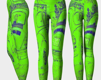 LOVEBUG SEAHAWKS: Workout Pants Leggings High Rise Blue Green VW Bug 12 Football Crossfit Yoga Run