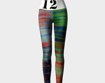 12th Man Hippie: Yoga Workout Pants Leggings High Rise Fold Down Patchwork Hippie Teal Blue Purple Orange Tie Dye Stripes Crossfit Seahawks