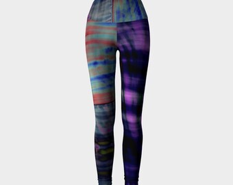 Paleo Hippie: Yoga Workout Pants Leggings High Rise Fold Down Patchwork Hippie Tie Dye Purple Blue Green Stripes Crossfit Seahawks