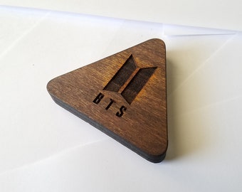BTS Triangle Logo Coasters, Fan Made Bangtan Boys Wood Coasters. Round Coaster Set, Set of 4, 3.3" Size, .5" Thick (You Choose Stain )